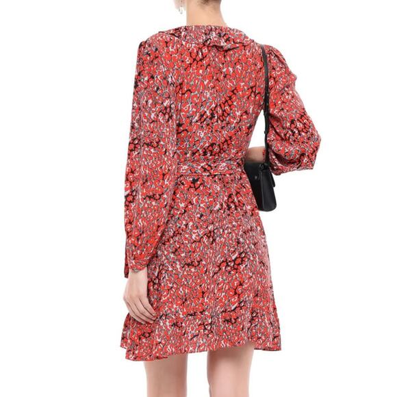 SALE!!! Maje Red Ruffle-trimmed Leopard-print Crepe Mini Wrap Dress - Picture 2 of 10